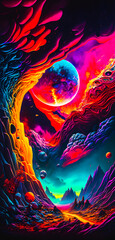 Fototapeta na wymiar Vibrant colourful abstract galaxy universe portrait wallpaper - generative AI
