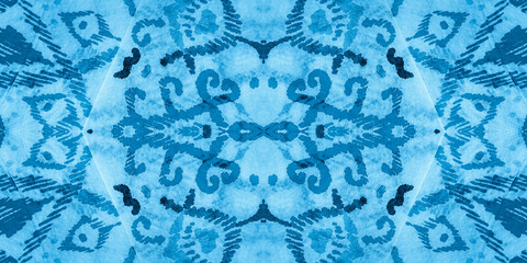 Frozen Ikat Aztec. Acryllic Illustration. Blue