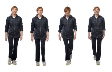 front view of same woman with sportswear walking on white background © Curto