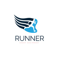 Runner flag logo designs template vector for brand or company and other