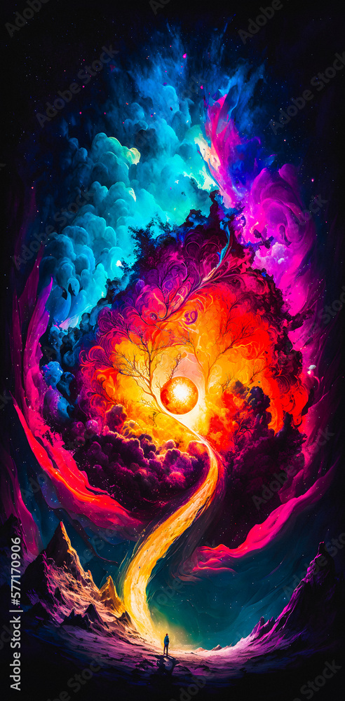 Wall mural vibrant colourful abstract galaxy universe portrait wallpaper - generative ai
