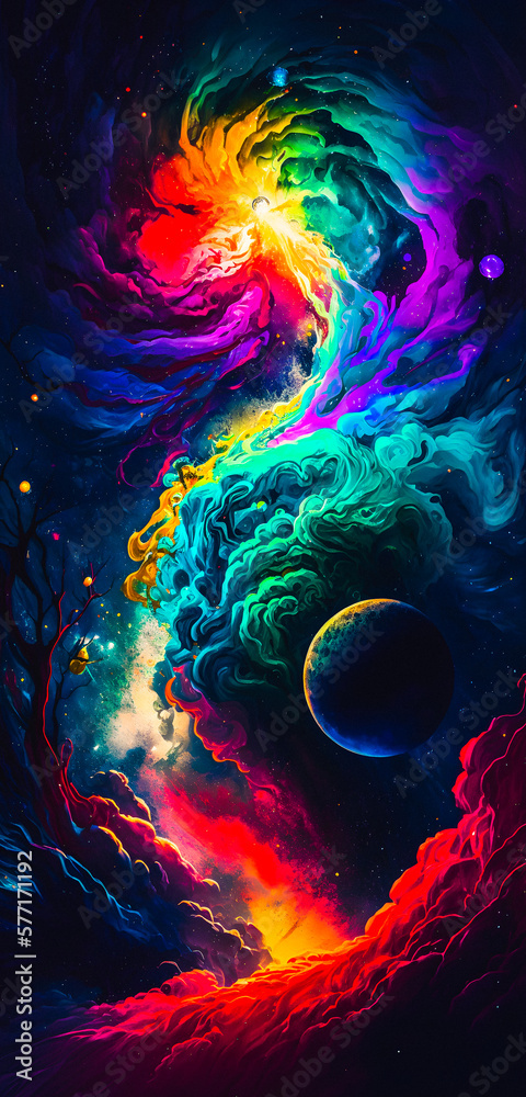 Wall mural vibrant colourful abstract galaxy universe portrait wallpaper - generative ai