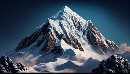 An image of a snow-covered mountain peak, with a clear blue sky in the background generated by AI
