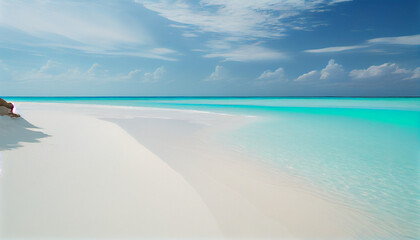 Fototapeta premium An image of a stunning beach, with crystal-clear water and soft, white sand generated by AI