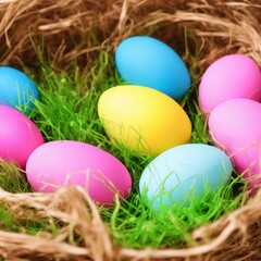 Easter eggs background in pale colors, generative ai