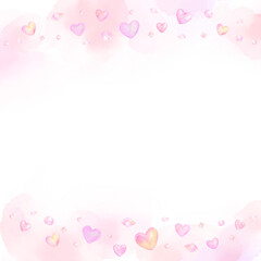 ハートが舞うピンク色の水彩フレーム。
