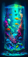 Abstract vibrant colorful underwater coral fish portrait wallpaper - generative AI