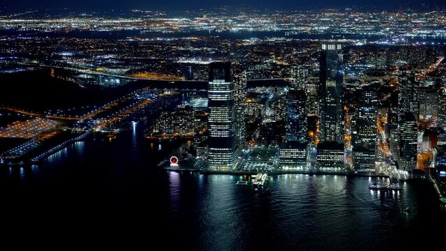 Aerial view over Jersey City at night - travel photography