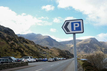 Snowdonia- North Wales: Car Parking space in the Ogwen Valley, starting point to hike and explore Snowdonia National Park