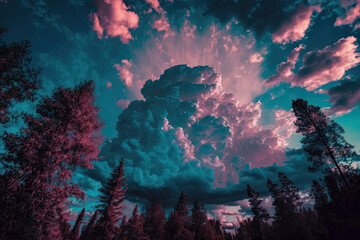 Landscape with incredible clouds, created with AI generative technology