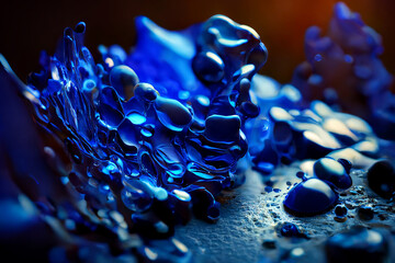 abstract background of ultramarine color, round drops 3d, generative AI - obrazy, fototapety, plakaty
