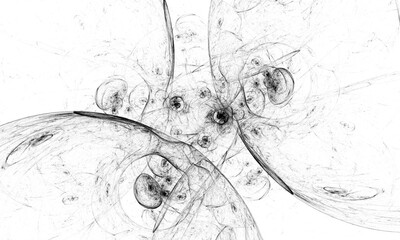 Monochrome abstract illustration with chaotic geometric pattern.