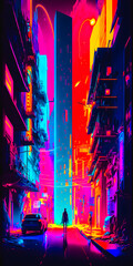 Abstract vibrant colorful futuristic city portrait wallpaper - generative AI