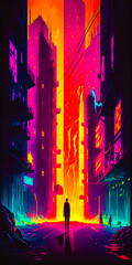 Abstract vibrant colorful futuristic city portrait wallpaper - generative AI