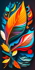 Abstract vibrant colorful paperart leaves portrait wallpaper - generative AI