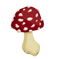 Red forest mushroom fly agaric. Cartoon vector graphics.