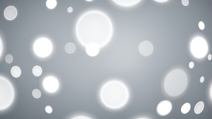 Seamless Abstract White Bokeh Blur Background Texture. Dreamy Soft Focus Wallpaper Backdrop. Light Silver Grey Diffuse Glowing Floating Holid Circle Dots Pattern.