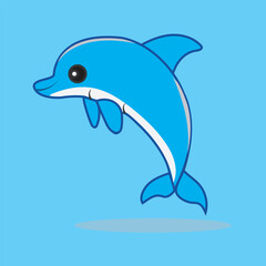 
Vector vector illustration of cute shark in cartoon hand drawn flat style isolated on blue background
