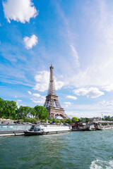 Eiffel Tower and Seine riverbank at summer day, Paris, France