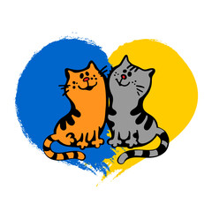 Pair of cats in yellow and blue Ukrainian heart