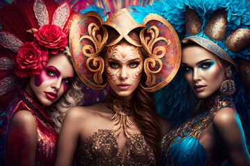 Obraz premium Beautiful women in carnival dress generative AI 