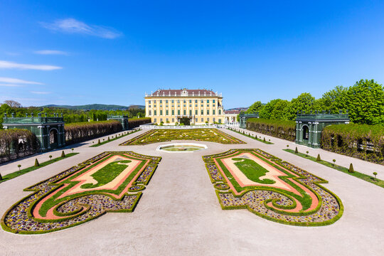 Royal palace in Vienna during sunny spring day prince garden view