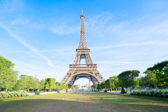 view of Eiffel Tour with paris street over Seine river, Paris France, web banner format