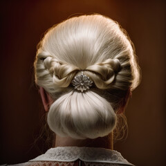 elder woman hairpin grey haired hairstyle perfect for any evening or wedding event. Rear view, AI generative