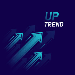 Up trend with arrows isolated on dark background. Stock exchange concept. Trader profit. Vector illustration