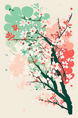 Fototapeta premium Illustration of sakura flowers and trees, created with AI generative technology
