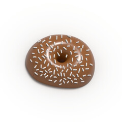 Glazed Chocolate Donut 3d rendered realistic design set of elements. Sweet food, donuts with sprinkle.