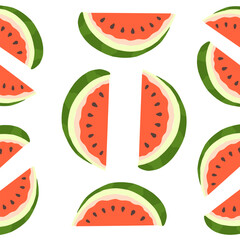 Juicy watermelon slice seamless pattern in flat cartoon style
