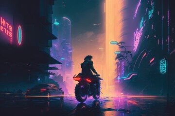 Cyberpunk style of gamer wallpaper, neon glow light of scifi metaverse. AI Generation