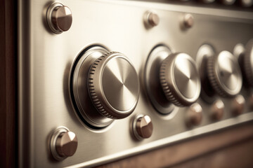 Inductive electrical or gas Kitchen stove appliance buttons. AI generative