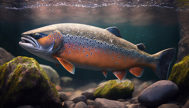 Wild Atlantic River Pacific Salmon Fish Created By Midjourne