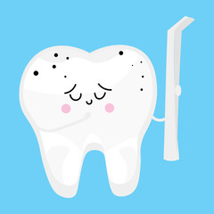 Tooth with decay and tweezers on light blue background