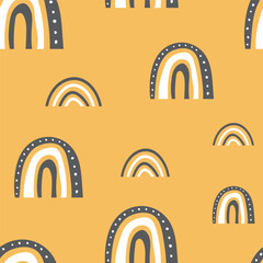 yellow cute rainbow seamless pattern in hand-drawn style. cute vector illustration, very suitable for use for children's and baby designs and also printed on fabrics for clothes, t-shirts, blankets