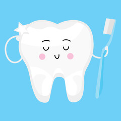Clean tooth with brush on light blue background