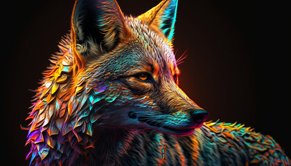 Wolf neon digital art jackal animal AI Generated