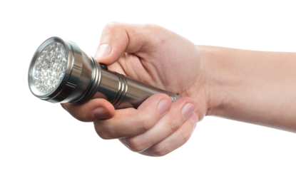 Hand holding a flashlight cut out