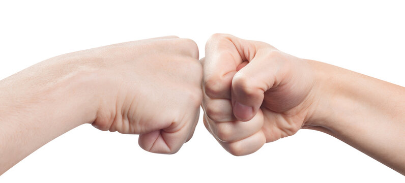Two fists hitting each other, cut out