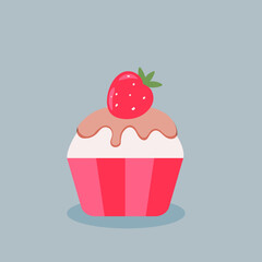 Illustration Cupcake with strawberry