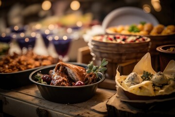 Food Festival with assorted food. Catering service. AI Generated