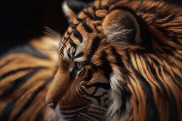 Close-up texture of tiger fur. AI generation