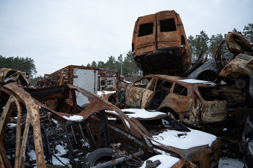 Stacked a bunch of crashed cars after fire and missiles attacks in town