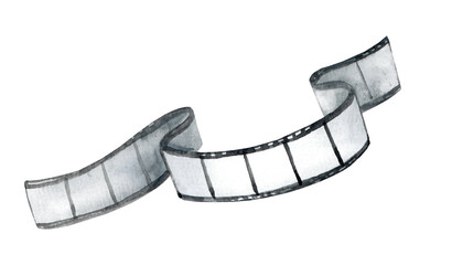 Cinema, movie and photography 35mm film strip template. Watercolor hand drawn illustration.