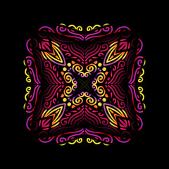 colourful caleidoscope symmetrical gradient modern line art pattern of indonesian culture traditional tenun batik ethnic dayak ornament for wallpaper ads background 

