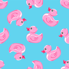 pink rubber duck. Seamless pattern. Texture for fabric, wrapping, wallpaper. Decorative print.Vector illustration	