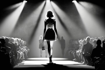 Models on the catwalk during the fashion show. AI generative