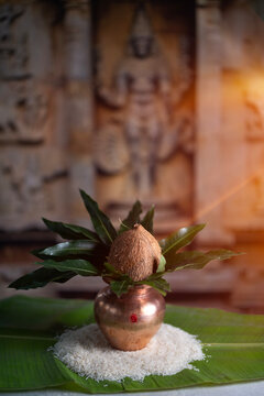 Kalash with coconut on white rice 